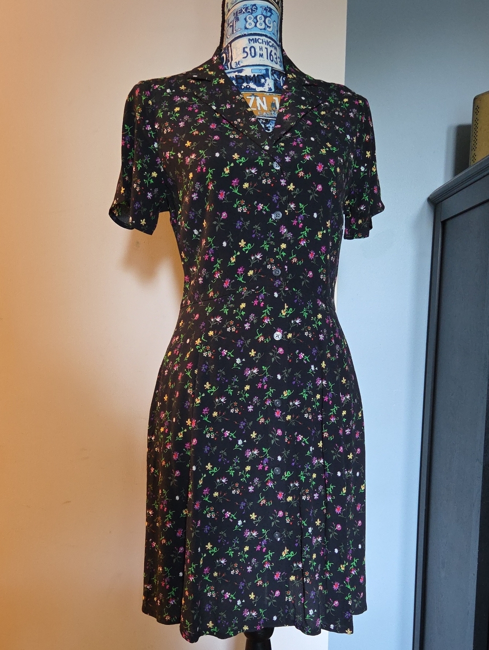 Gap Black Floral Shirt Dress - Small
